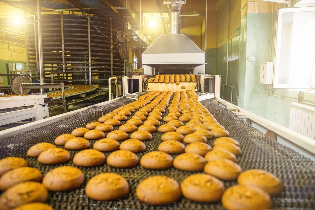 Cakes being made at a food processing facility